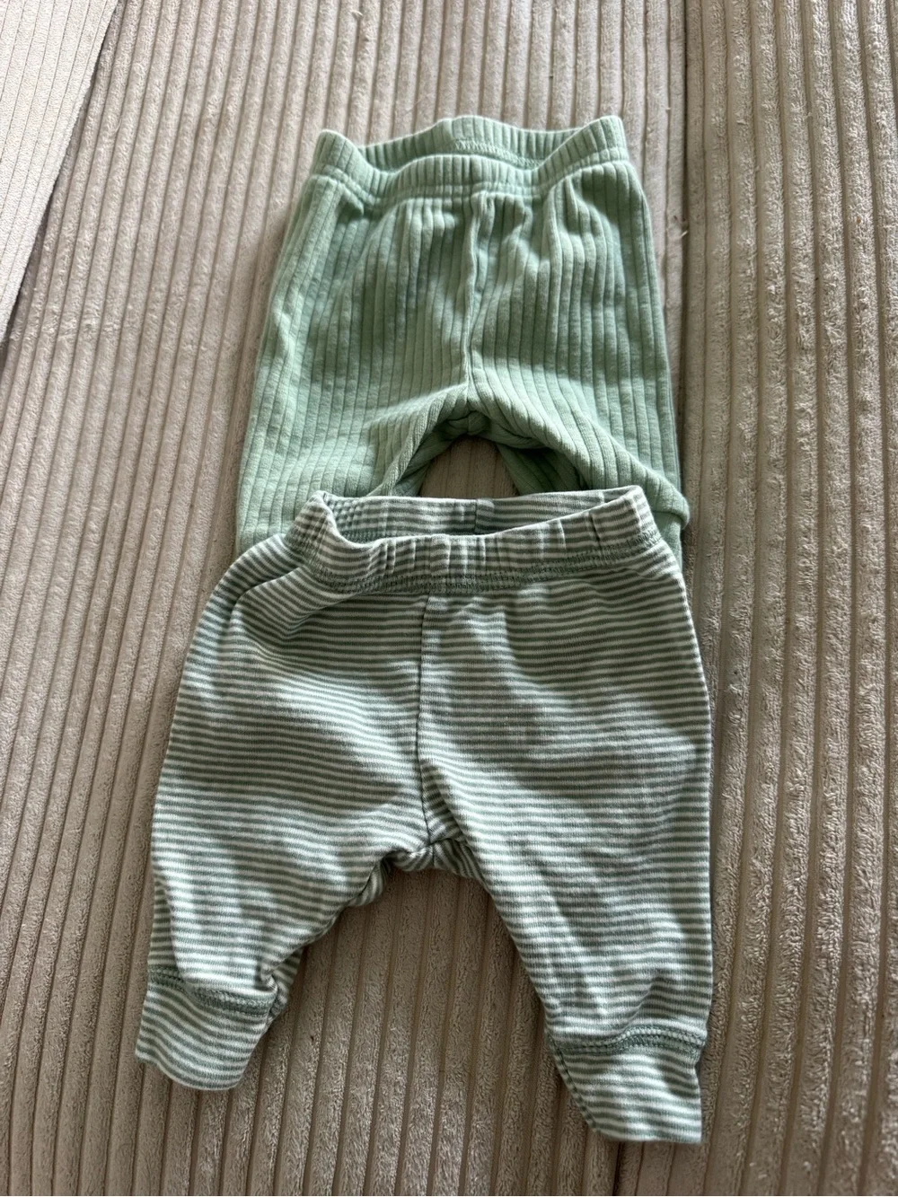 Kids Ribbed & Striped Mint Green Pants - 2 Pack